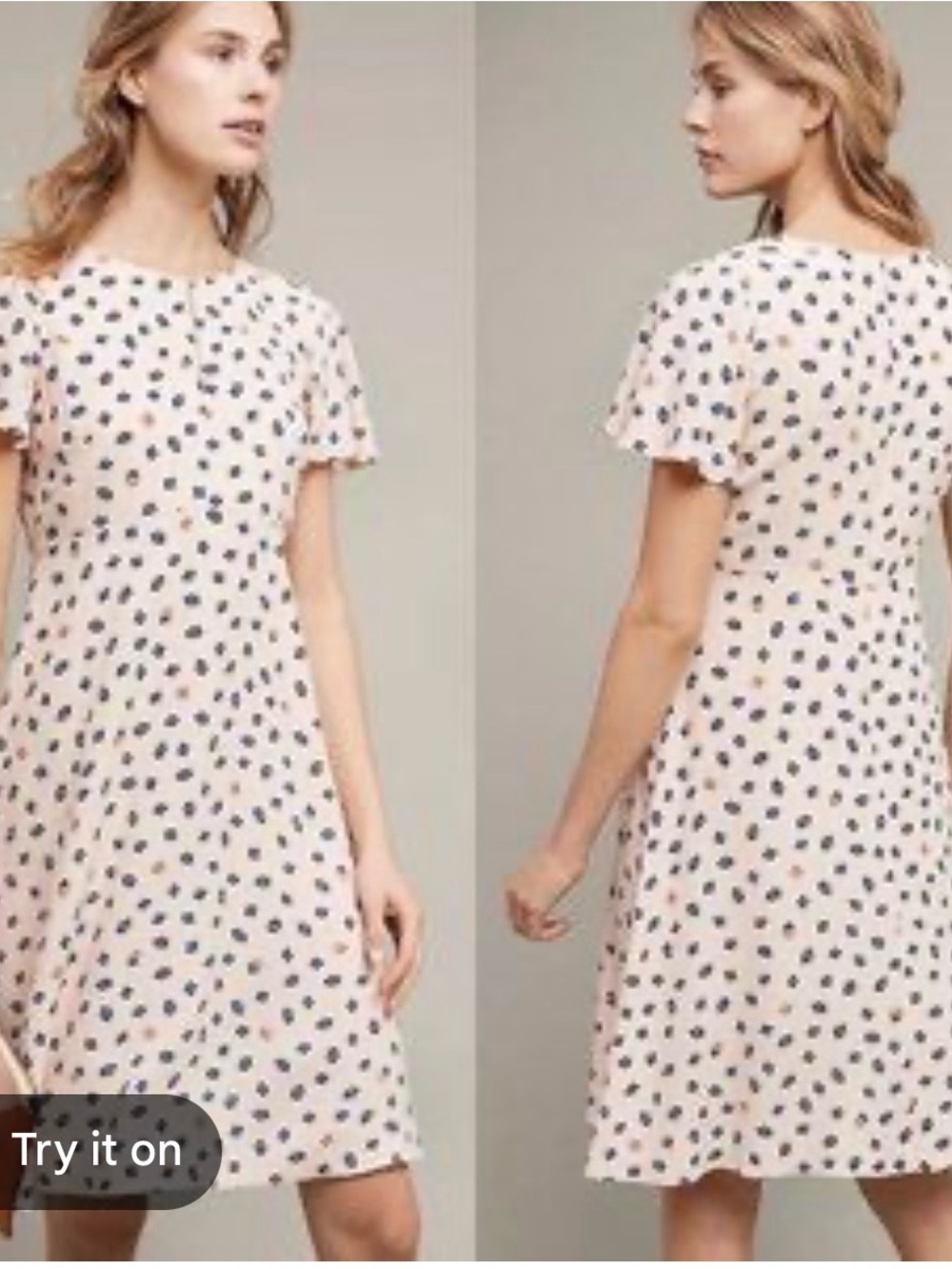 Anthropologie Pale Pink Floral Midi Dress with flutter sleeves
